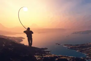 Man using a fishing reel for bass fishing