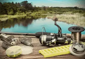 Fishing tackle on pontoon