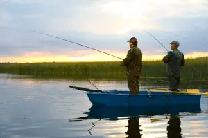 Two men fishing from a boat