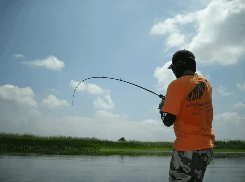 pescador pescando cerca del lago