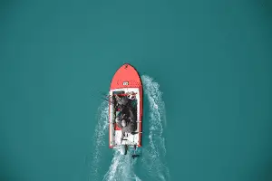 birds-eye view of anglers on a small boat
